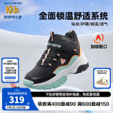 Skechers斯凯奇童鞋男女童棉鞋冬季防滑儿童加绒运动鞋中帮棉靴302527L 鞋口加绒/黑色/浅绿色/BKAQ 28.5码