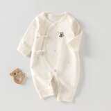 婧麒（JOYNCLEON）婴儿连体衣春秋无骨衣服春装空调服纯棉春款长袖和尚服外出服 咖色熊头 52cm