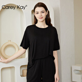 Carey Kay【清仓打折】睡衣女春夏短袖大码椰油护肤女士家居服套装可外穿 夜空黑-单上衣 L 【M-L码建议体重90-120斤】