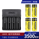 神火（SupFire）LED神火强光手电筒电池专用3.7V 26650充电尖头锂电池充电器 四槽充+4节26650电池