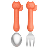日康（rikang）叉勺 儿童餐具 婴儿餐具卡通不锈钢硅胶叉勺套装（活力橙）