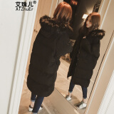 艾珠儿棉服女2024冬季新款棉服外套女冬加厚棉袄中长款棉衣面包服女 黑色 L