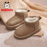 巴布豆童鞋冬季儿童运动鞋加绒抗寒女童雪地鞋中大童116545014桔棕38
