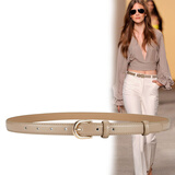 紫心竹皮带女士真皮细款简约百搭腰带女装饰裤子双面牛皮针扣裤腰带时尚OL通勤 卡其色