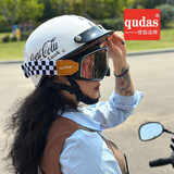 奇达士（qudas）德国日式电动车半盔男女四季机车头盔轻便夏盔摩托车头盔3C认证 K8白色棋盘格+大框风镜 M