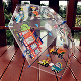 MZXM消防车工程队透明儿童雨伞幼儿园创意可爱卡通宝宝学生男孩伞 消防车蓝3-7岁