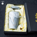 BUDINGCIYI大理石纹星座陶瓷水杯子情侣马克杯带盖勺咖啡杯生日礼物送男女友 金牛座-礼盒包装