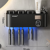 日本进口免打孔收纳架牙刷漱口杯吹风机置物架卫生间壁挂式牙膏架 雅黑-消毒牙刷架【促销价】