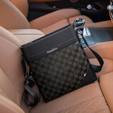 英伦保罗男士包包真皮斜挎包单肩包头层牛皮时尚休闲商务背包生日礼物 黑棕格子纹-【头层牛皮】