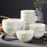华光骨瓷碗套装十件套 釉中彩抗菌餐具套装 6寸面碗4.5米饭碗 10只碗 白玉兰