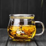 美斯尼 茶杯玻璃茶水分离杯茶具花茶杯加厚耐热玻璃水杯居家办公泡茶杯 牛气冲天A款 400毫升