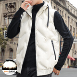 西域骆驼（VANCAMEL）羽绒马甲男冬季韩版连帽保暖外套白鸭绒背心男装 白色 2XL 