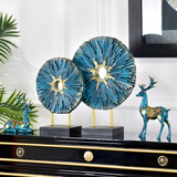 冰石美 创意麋鹿摆件现代家居客厅玄关电视柜酒柜工艺品乔迁新居礼物 情侣鹿蓝色四件套