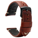 老皮匠真皮手表带配件 适用帝舵精工汉密尔顿表带小牛皮男女表链 复古风牛皮表带配件 22mm 棕色-黑色扣 22mm
