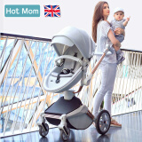 辣妈（hot mom）婴儿推车高景观可坐可躺折叠双向推车360旋转换向宝宝儿童手推车 月光银灰+布睡篮