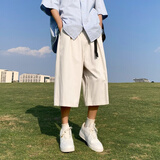 柏斐荻短裤男夏季宽松直筒休闲青少年工装美式七分裤男女休闲裤 米白色 XL