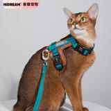 HiDREAM啵啵猫咪胸背牵引绳套装猫绳猫项圈遛猫绳小型犬肥猫小狗狗绳狗链 亚丁绿-皮革拼接 均码-建议8kg以内 胸背+牵引绳套装