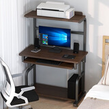 普派电脑桌台式书桌书架一体家用打印机电脑桌学习桌写字桌子带键盘托 推荐：拉丝黑橡木色80cm