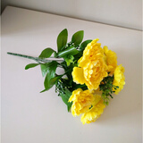 仿真富贵牡丹单支花束欧式假花绢花干花商场酒店客厅装饰插花花艺 黄色