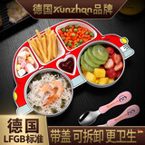 Kunzhan304不锈钢儿童餐盘分格餐盒便当盒带盖婴儿辅食餐盘可爱饭盒 带盖儿童餐盘-小汽红色+餐具