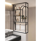 漫益卫生间半墙隔断柜客厅屏风长虹玻璃铁艺轻奢干湿分区洗手台置物架 款式A黑色碳钢每平方价格