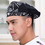 酒店厨师帽贝雷帽男女鸭舌帽西餐厅火锅店服务员工作帽餐饮厨房前进帽 透气帽子 餐具图网帽 均码