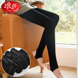 浪莎打底裤袜女秋冬季新款光腿肉色打底裤女加绒加厚连裤袜 黑色踩脚 1条 均码 _350g厚絨款_适合-5至10度_