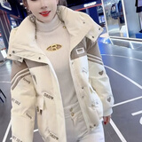 BJORN MOAN刺绣爱心羽绒服2025冬新款连帽小个子大码宽松保暖白鸭绒短外套 米白色 M (80-110斤)