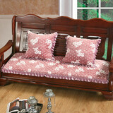 丰收日 家纺 毛绒坐垫沙发垫椅子垫单双人三人可拆洗红木实木沙发垫 粉玫瑰 52*160三人