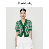 Marisfrolg【科技养肤面料】玛丝菲尔夏新款高更绿鸢尾花开衫短袖针织衫 花色 S
