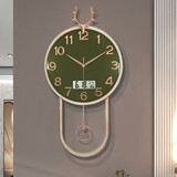 康巴丝（Compas）客厅挂钟石英钟表现代创意摇摆壁挂时钟艺术装饰电子表 日历款白金军绿超安静超省电 1cm