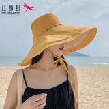 红蜻蜓（RED DRAGONFLY）防晒帽子女超大帽檐夏季旅行沙滩防紫外线太阳帽户外渔夫遮阳帽 姜黄+米色【17CM大檐】 均码