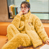 甜桔子【加厚】珊瑚绒睡衣冬季女三层夹棉加绒家居服女士保暖套装可外穿 DF-037B-21J黄色【三层夹棉】 L 码/身高160-165 体重100-120