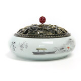 周语资堂香炉熏香家用室内大号蚊香盘托陶瓷檀香炉沉香香薰炉线香插蚊香架 大号荷塘月送香插+防火棉+蚊香架