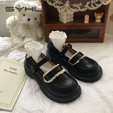 歌班娅 法式复古英伦风软妹小皮鞋仙女风2021新款一字带厚底玛丽珍单鞋 黑色 35 【标准码数】