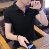 在佐 短袖t恤男 新款青少年男士翻领polot恤修身有领男装潮流休闲上衣 黑紫色 3XL