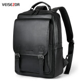 范思佐（VEISEZOR）男士双肩包商务休闲背包男真皮大容量15.6英寸电脑包出差旅行包 黑色平纹