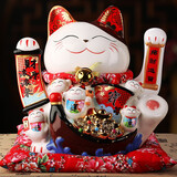 吉善缘电动摇手陶瓷招财猫店铺公司开业礼品办公室桌面摆件乔迁新居礼物 14寸财通四海（电动摇手）