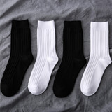 文科生长袜男纯色黑色白色男士袜子春秋商务简约中筒袜透气吸汗白领西装袜 抽条男中筒3黑2白 均码