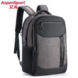 艾奔（ASPENSPORT）新款背包男时尚双肩包轻便男女旅行包休闲电脑包学生书包 黑/深灰_加强版
