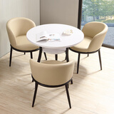 安购 双层洽谈桌椅组合 北欧轻奢休闲接待办公室会议会客小户型餐桌椅组合奶茶店咖啡厅 白色桌面+香槟色PU皮椅 一桌三椅