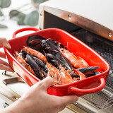 博为 日式芝士焗饭盘家用双耳微波炉烤箱盘子长方形烤盘陶瓷烘焙盘 10.5英寸 大号-