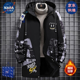 NASALIKE官方中长款风衣男春秋冬季大码连帽防风外套学生韩版痞帅加绒夹克 N73黑色加绒(秋冬款) XL (165-175cm 115-140斤)