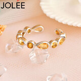 JOLEE戒指女S925银时尚简约黄水晶指环排戒均码饰品送女士节日礼物