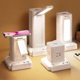 立式插座带无线充电插线板多功能开关夜灯排插桌面立体办公雅台灯插排插板带线家用宿舍多用接线板 T14 一层（无线充+USB）0.8米