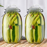 夸克玻璃泡菜坛子家用腌制咸菜酸菜缸食品级密封储物罐泡酒大号玻璃瓶 提手圆形【两只装】6斤泡菜罐