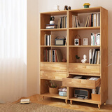 舒歌 实木书架书柜落地 现代简约易客厅书房多层储物收纳柜置物架  6层双抽屉 高1.8米 1个