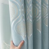馨菲羽加厚简约现代遮光轻奢大气窗帘布落地窗客厅卧室北欧隔热网红新款成品 浅蓝色 一米价格(挂钩免费加工)需要几米拍几米