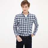 第五季（SmartFive）商务休闲格子衬衫男装加厚保暖法兰绒磨毛男士衬衫长袖修身衬衣 蓝白格SFL5U254 38 (体重参考56-60kg)