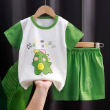 专一（Zhuanyi）儿童短袖纯棉套装夏季幼儿男女童T恤宝宝短袖短裤套装 短套-绿袖小龙 90cm